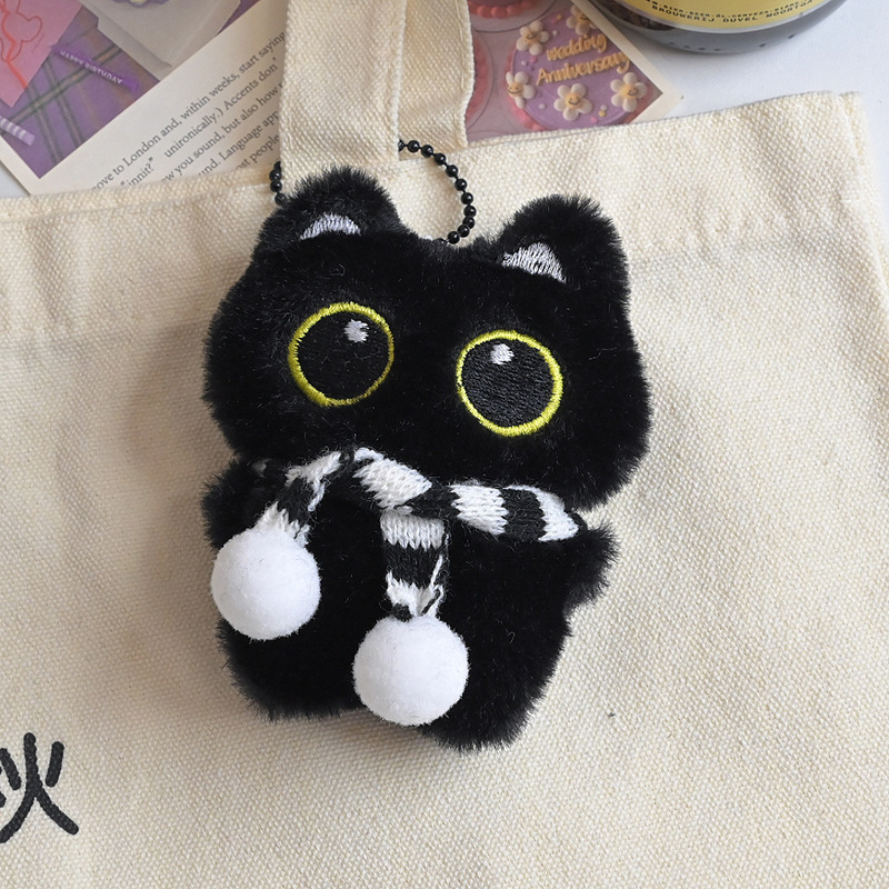 かわいい小さな黒猫の鐘キーホルダーペンダントきしむぬいぐるみガールハート人形カップル親友ギフト|undefined