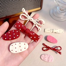 复古波点蝴蝶结发夹鸭嘴夹小众设计感刘海边夹少女心百搭发卡发饰
