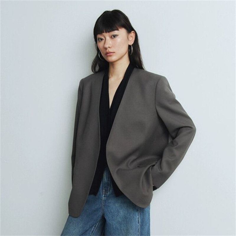 New Style Suit Spring and Autumn New Style Shoulder Pad Casual Fashion Temperament Slim Slim Professional Gray Small Suit Jacket