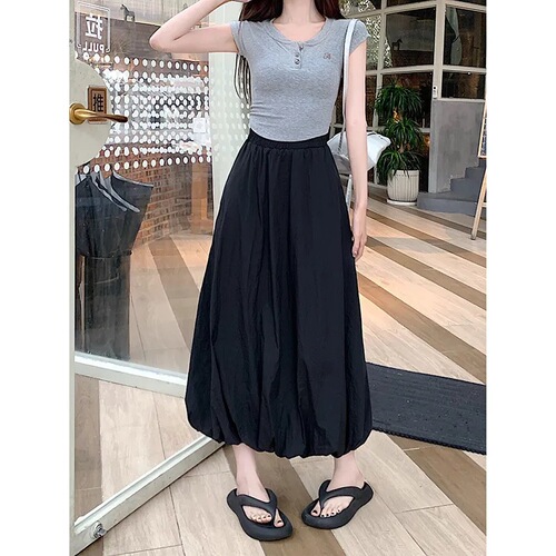 2025 Poplar Skirt Flower Bud Lantern Skirt Summer Elastic High-Waist Slimming Trend Yamamoto Skirt