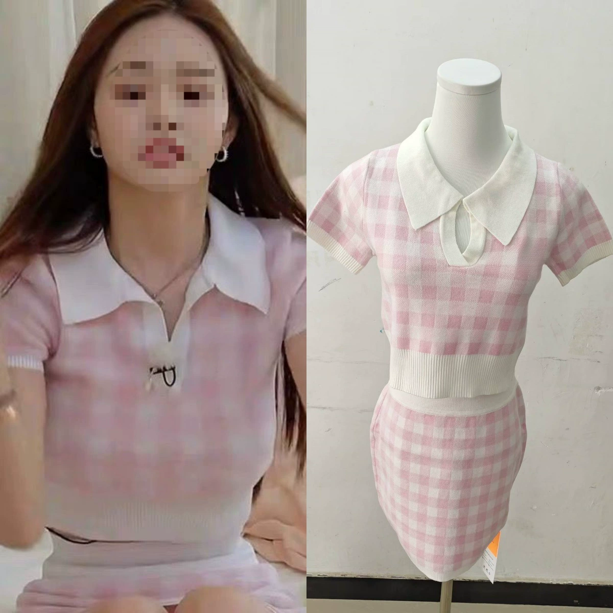 Женская одежда Hell Song Zhiya, летняя пара, топ в клетку, короткая юбка-трапеция, маленький костюм в стиле Шанель, женский