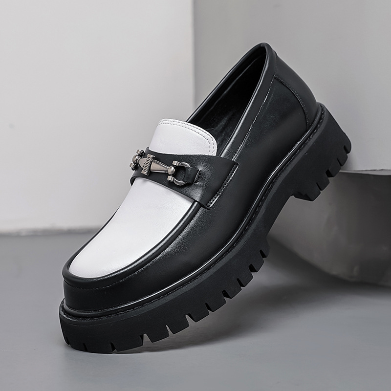 Zapatos de cuero casuales para hombres cuatro estaciones deportes de esmalte negro juvenil matrimonio de negocios un pedale de altura de trabajo zapatos de hombre Lefour