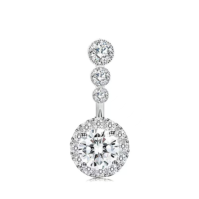 Zircon Belly Button Ring Dangle Piercing Jewelry - White Gold Tone Copper, Sparkle Navel Ring for Women detail image 7