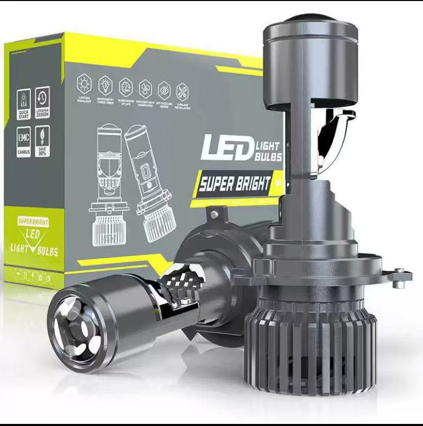 工厂批发汽车led大灯GT4双光鱼眼透镜H4远近一体12V摩托车激光灯