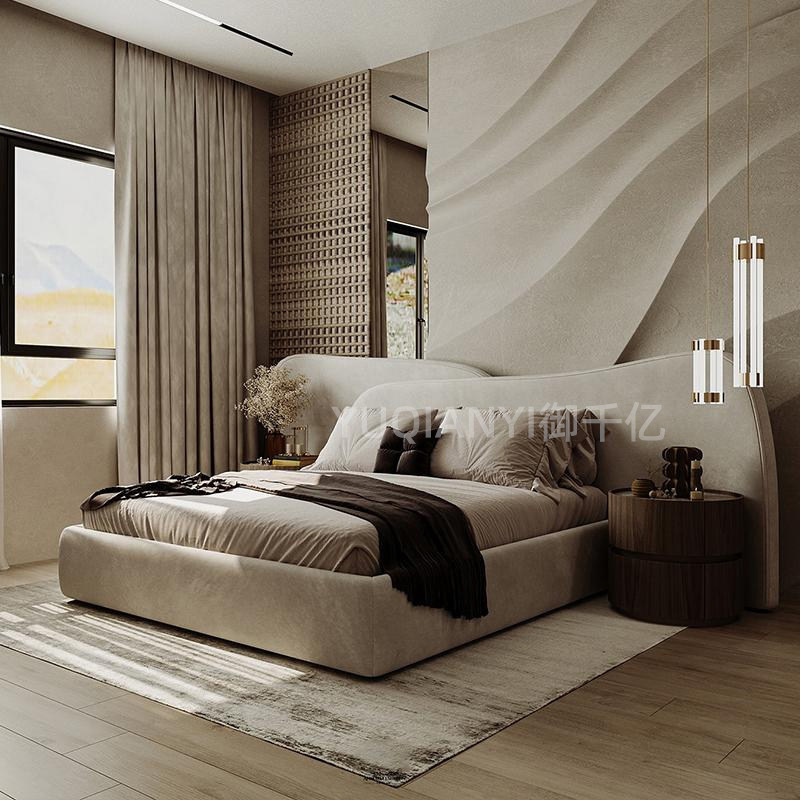 Italian-Style Minimalist Cream-Colored Widescreen Bed for Master Bedroom, Modern Simple Extra-Large Widened Headboard Creative Double Bed Italian-Style Minimalist Cream-Colored Widescreen Bed for Master Bedroom, Modern Simple Extra-Large Widened Headboard Creative Double Bed