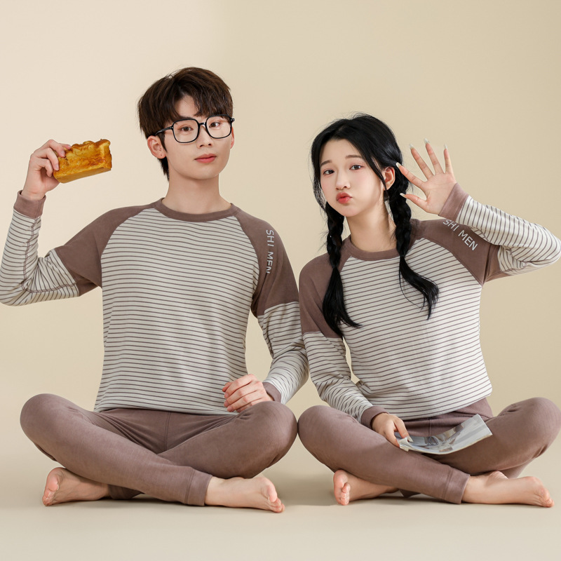 Boys' Autumn and Winter Warm Pajamas Girls' Sanding Silk Underwear Double-Sided Teenager Base Home Clothes Cashmere Striped Boys' Autumn and Winter Warm Pajamas Girls' Sanding Silk Underwear Double-Sided Teenager Base Home Clothes Cashmere Striped