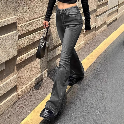 Vintage American-style slightly tapered denim jeans for women, summer trendy brand, straight-leg loose design, unique casual pants, trendy