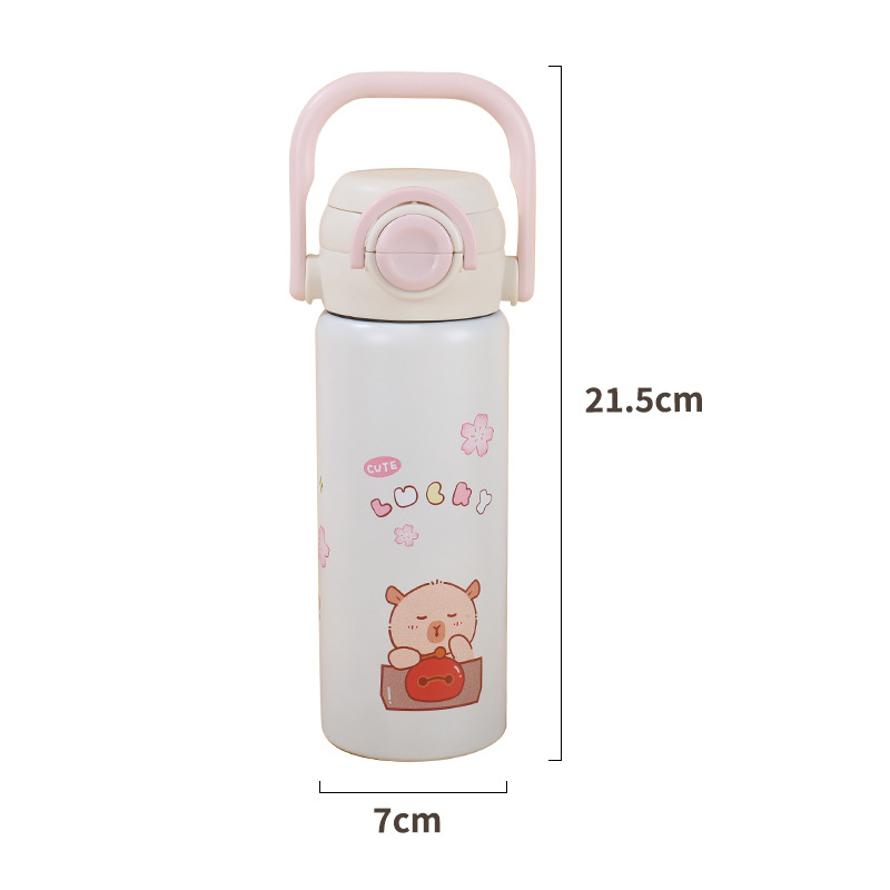 Cartoon Cute Style Student Handle High Aesthetic 316 Stainless Steel Dual-Use Insulated Cup, Outdoor Top Quality Portable Straw Cup_voghion.com