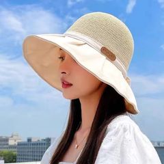 大帽檐遮脸渔夫帽女夏季韩版百搭出游遮阳帽防晒薄款太阳帽蝴蝶结