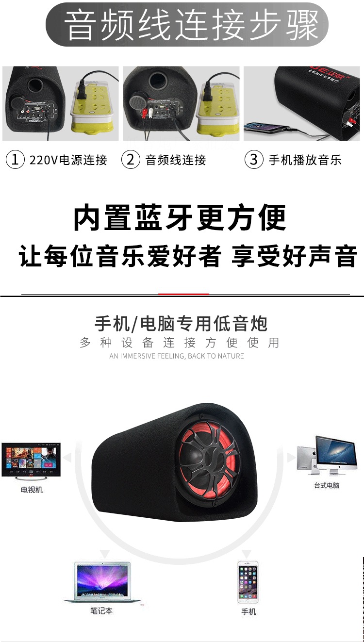 Wireless Bluetooth Subwoofer Speaker High Volume Home Super Bass Speaker Car Dedicated 12/24V under Seat