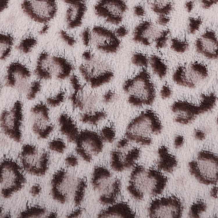 Pv绒灰色豹纹印花1012mm高南韩绒服装厂家海姆绒围巾面料鞋材地垫
