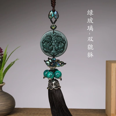 Car Pendant Dark Green Glass Car hanging - green-glass-double-pixiu-clearance-sale-wholesale-price