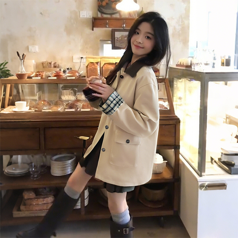 卡其色风衣外套女款2025新款小个子中长款秋季穿搭翻领撞色大衣薄|undefined