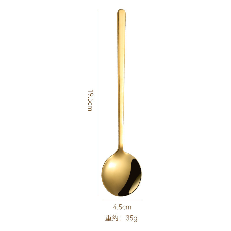 304ステンレススプーン家庭用しゃもじコーヒースプーン高颜値长柄ラウンドスプーン韩式デザートスプーン|undefined