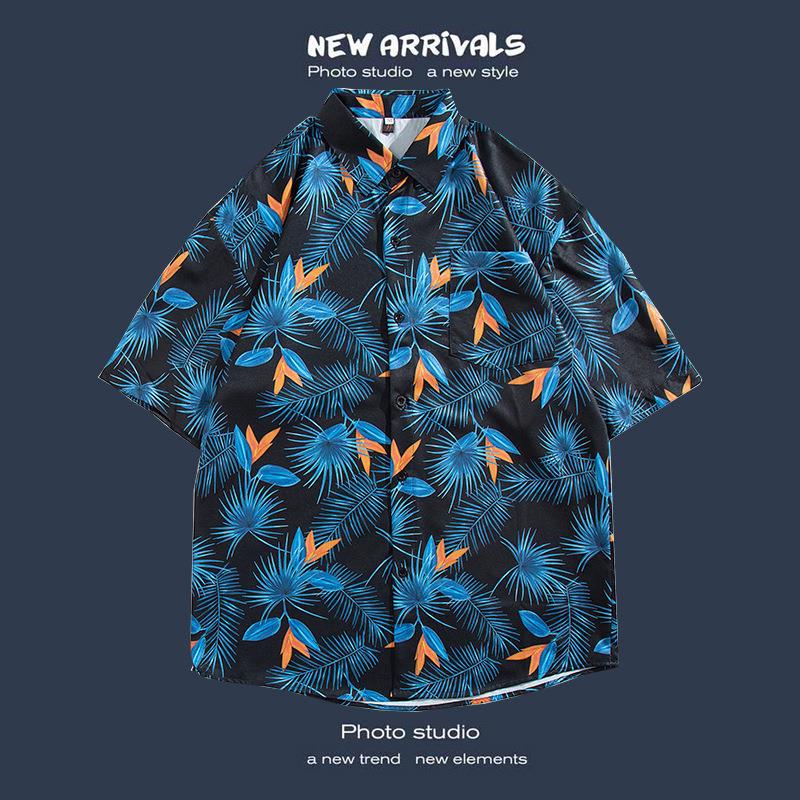 Camisas de manga corta estilo Hong Kong para hombres y mujeres, camisas florales de manga tres cuartos holgadas y delgadas de verano para playa hawaiana