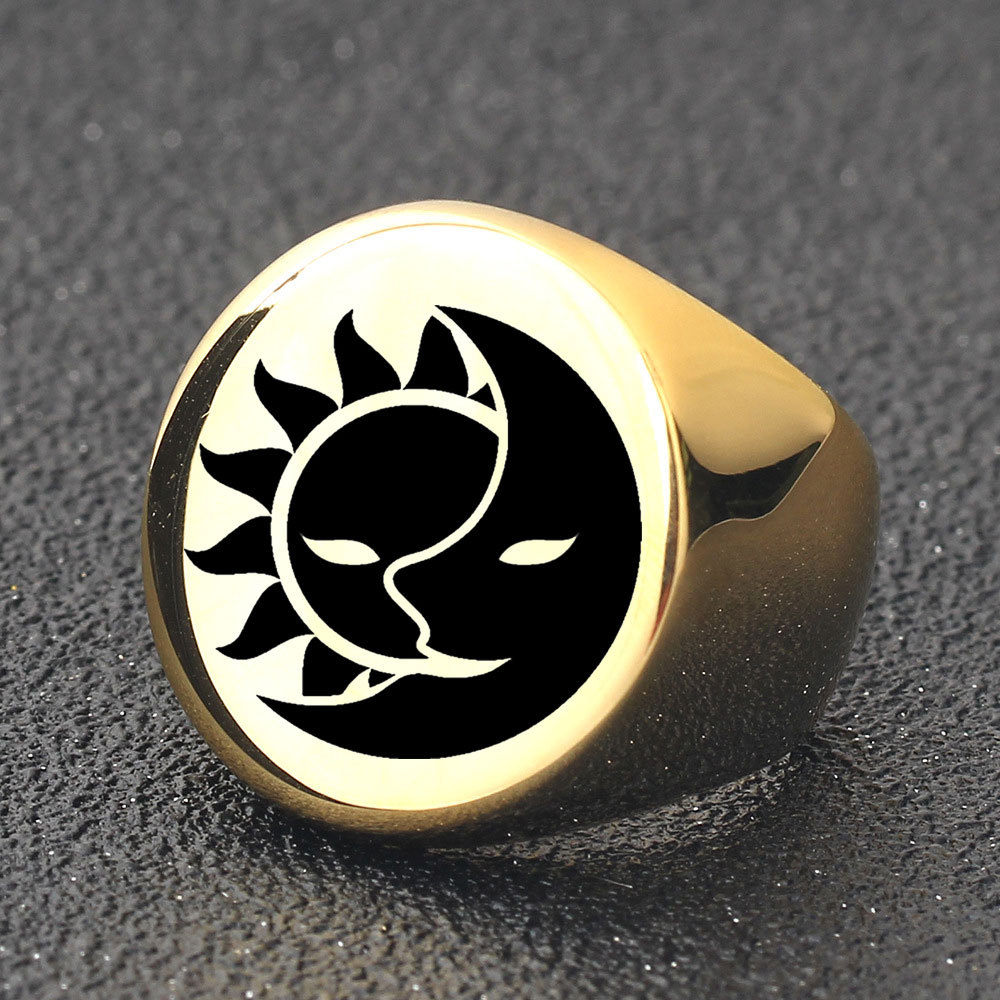 Retro Geometric Sun Titanium Steel Carving Menu0027S Rings