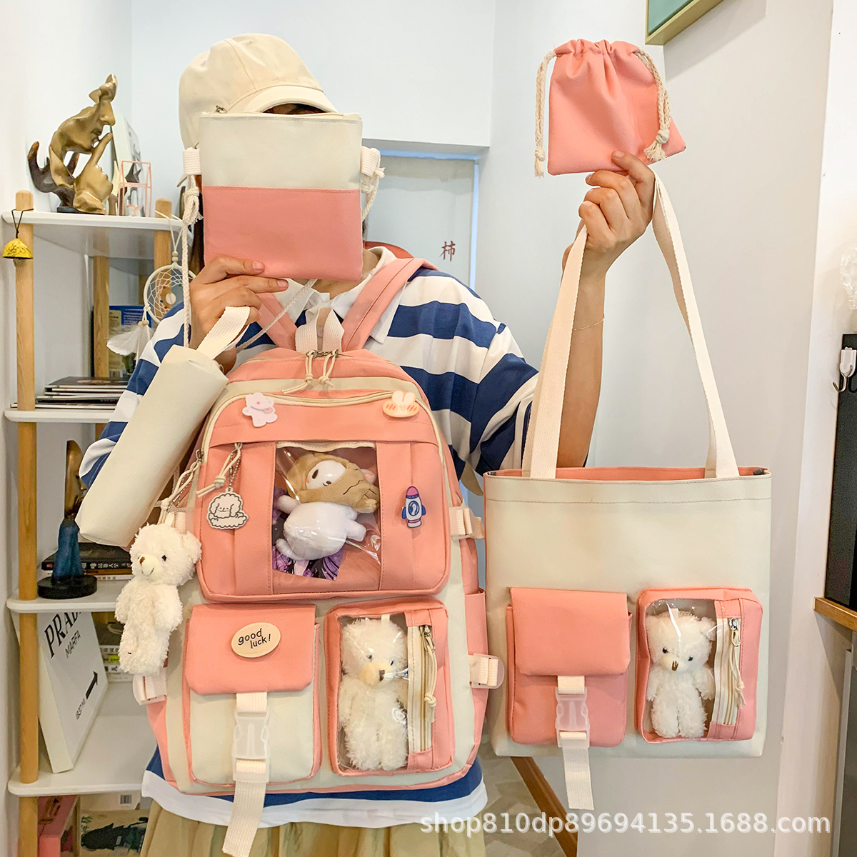 Junior High School Student Five-Piece Schoolbag Korean Style Backpack Cute Doll Backpack Large Capacity Sweet Five-Piece Backpack