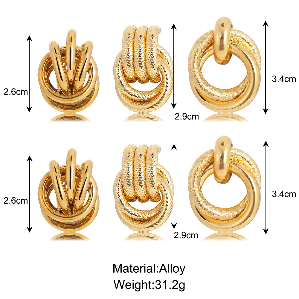 Simple Style Twist Metal Plating Metal Earrings 3 Pairs display picture 1