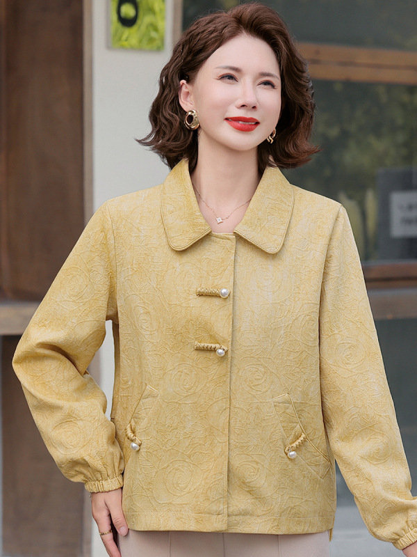 新中式国风妈妈春秋翻领外套2025新款中老年女装秋装洋气短款夹克|undefined