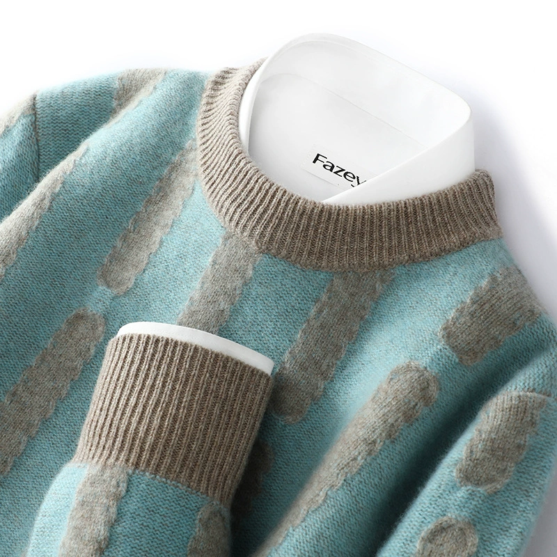 Новый осенне-зимний шерстяной свитер, мужской утолщенный свитер с круглым вырезом и цветными блоками, Свободный Повседневный утолщенный вязаный базовый кашемировый свитер