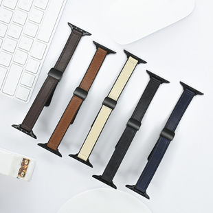 Suitable for Apple Watch Ultra9876543210 Generation Se Calfskin Silicone Composite Magnetic Buckle Strap