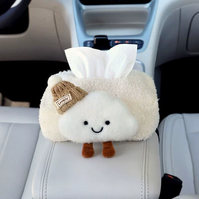 Car tissue box/set Fleece Cute Cat Creative Doll - hat-wearing-cloud-lambswool-tissue-box