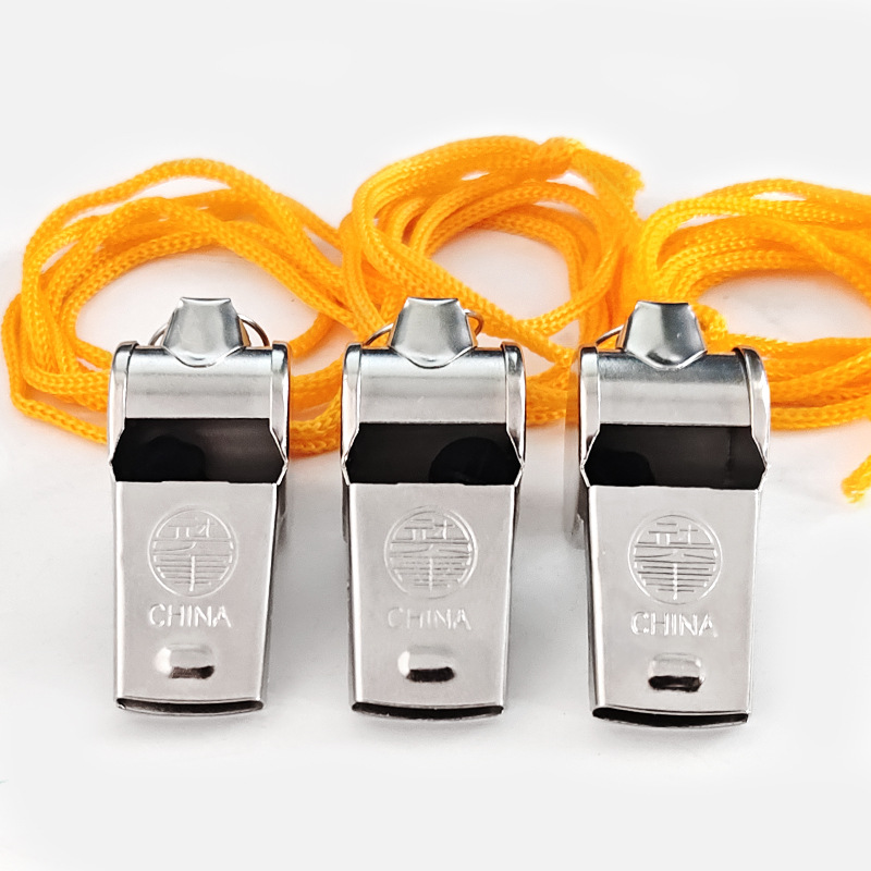 Referee whistle, edged whistle with lanyard, metal whistle, outdoor life-saving survival whistle, traffic command whistle