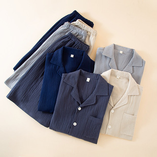 Pajamas Men's Summer Cotton Short Sleeve Thin Homewear New Cotton Yarn Men Can Be Worn Outside Homewear Set
