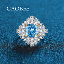 冰花切S925通体纯银海蓝色金黄色帕德玛红女戒指贵妇高端聚会钻戒