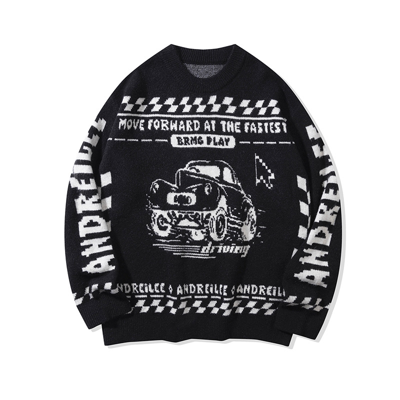 YWFG ropa de mujer americana retro letras de otoño 2024 pareja alta versátil cuello redondo manga larga suéter de punto image 6