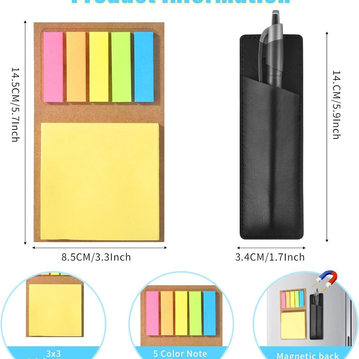 Cojín de nota magnético transfronterizo con cubierta de la pluma etiqueta del refrigerador tablero de mensajes nota creativa nota adhesiva