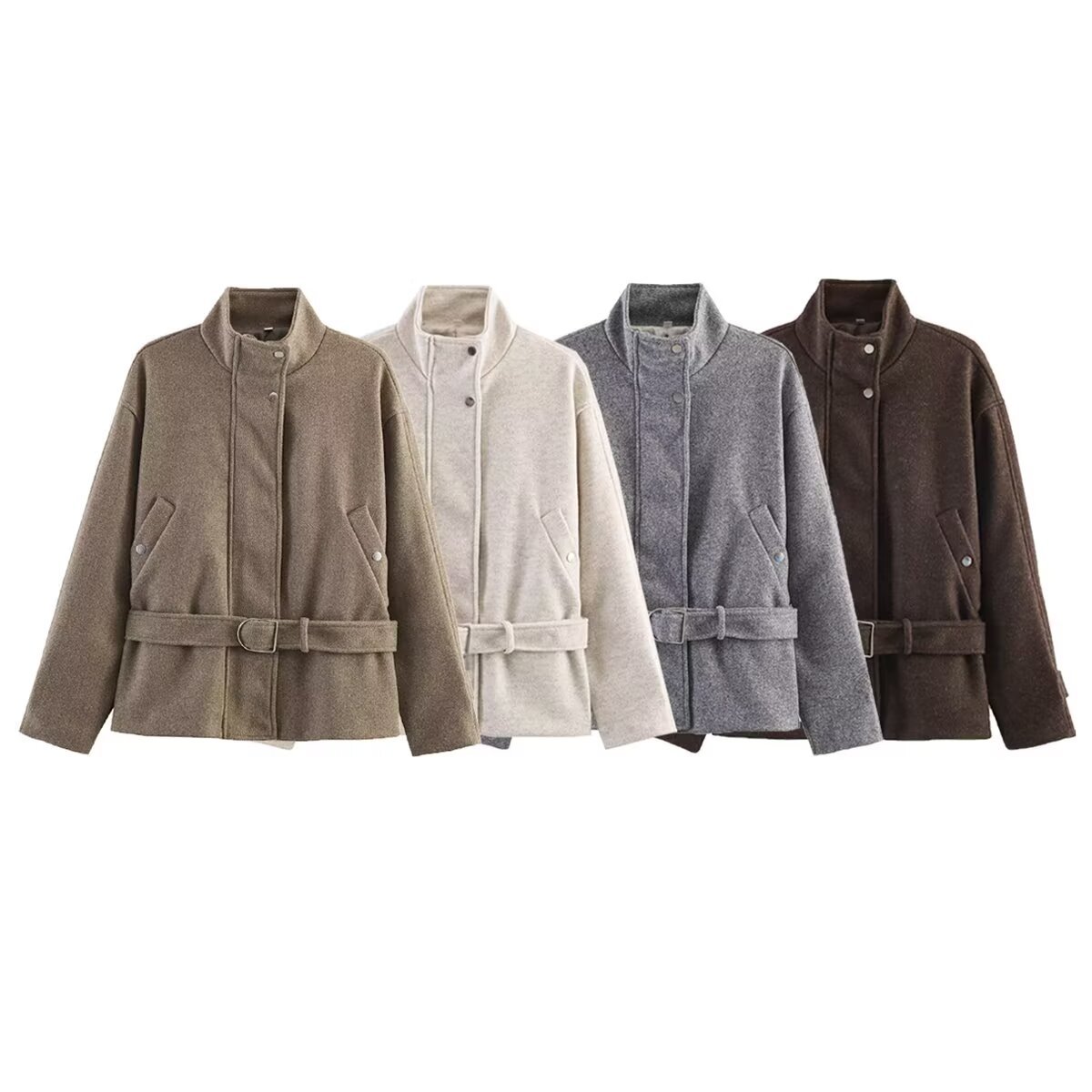 2026 Autumn New Cross-Border Women's Clothing: Fashionable, Casual, Simple, Comfortable Stand Collar Jacket with Belt