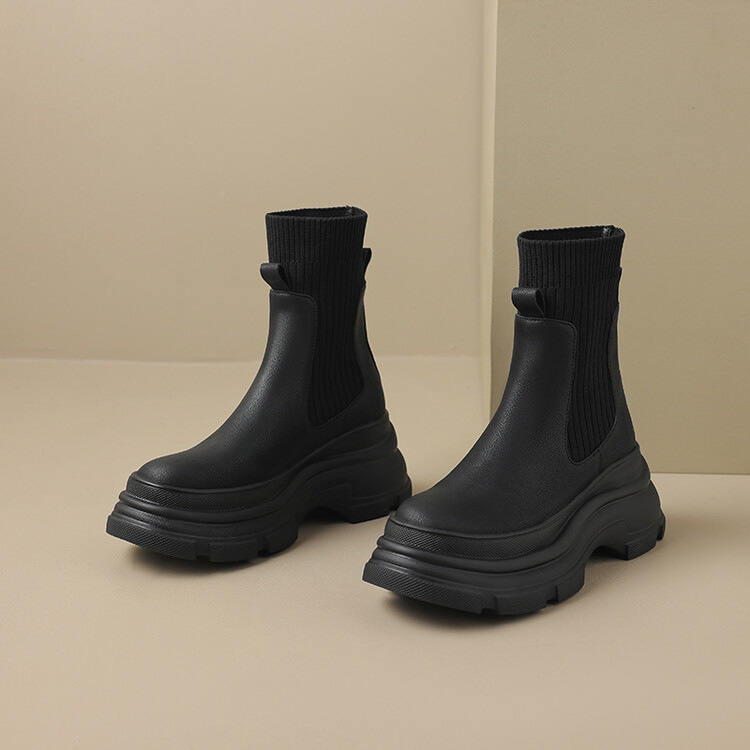 British Style Knitted Height Increasing Fashionable All-match Stingy Socks Boots Platform Platform Chelsea Boots Women's Round Toe Martin Boots