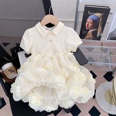 女童連衣裙2024新款夏裝兒童韓版洋氣蓬蓬裙寶寶夏季polo領公主裙