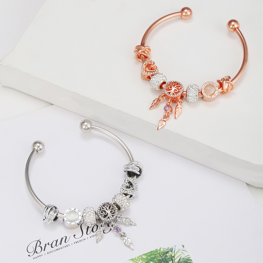 Ethnic Style U Shape Heart Shape Alloy Copper Inlay Artificial Gemstones Womenu0027S Bangle