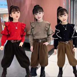 北疆狼女童毛衣儿童时尚保暖外套女孩百搭小香风针织开衫学生秋冬