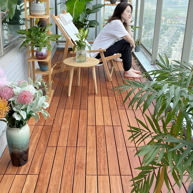 龙凤檀阳台地板自铺改造户外露台地面铺设室外庭院拼接防水木地板