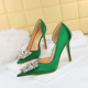 3165-K11 Banquet High Heel Shoes Side Hollow Thin Heel Shallow Notched Satin Rhinestone Women's Shoes High Heel Single Shoe