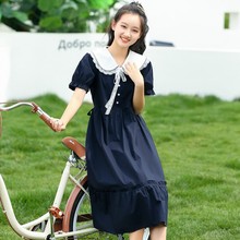 新22282少女连衣裙娃娃领夏季初中学生高中女生夏装长款过膝长裙
