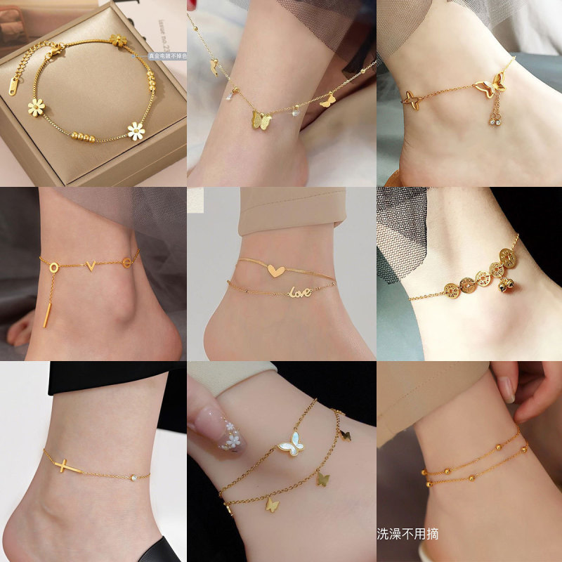 Stainless Steel Anklet, Non-Fading, Trendy Niche Design, 18K Gold Plated, High-End Feel, Summer Titanium Steel Foot Chain Stainless Steel Anklet, Non-Fading, Trendy Niche Design, 18K Gold Plated, High-End Feel, Summer Titanium Steel Foot Chain