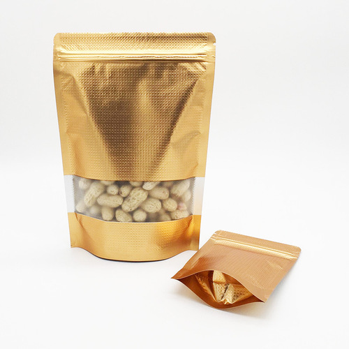 Directly supplied from the manufacturer, dark gold aluminum foil embossed window self-standing bags, tea dried fruit packaging bags, miscellaneous grain food ziplock bags