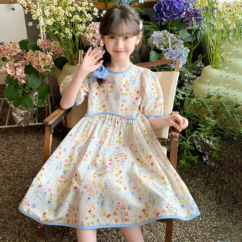Girls Summer Dress 2025 New Style Children's Skirt Summer Little Girl Puff Sleeve Princess Dress