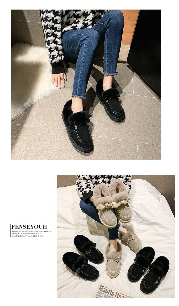 Warm Women's Ankle Boots Plush Lined Cotton Shoes With Bow_voghion.com