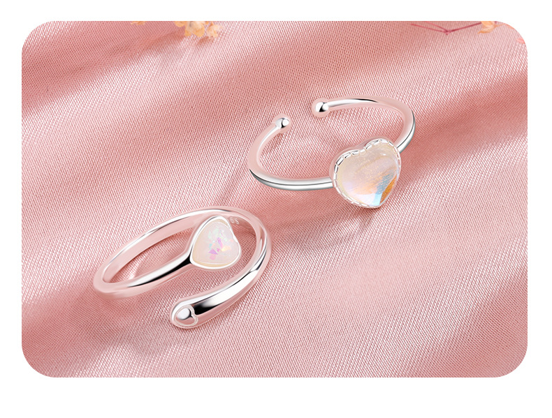 1 Piece Quantity Daily Occasion 925 Sterling Silver Material Heart Shape Pattern 925 Sterling Silver Moonstone Heart Shape Open Rings