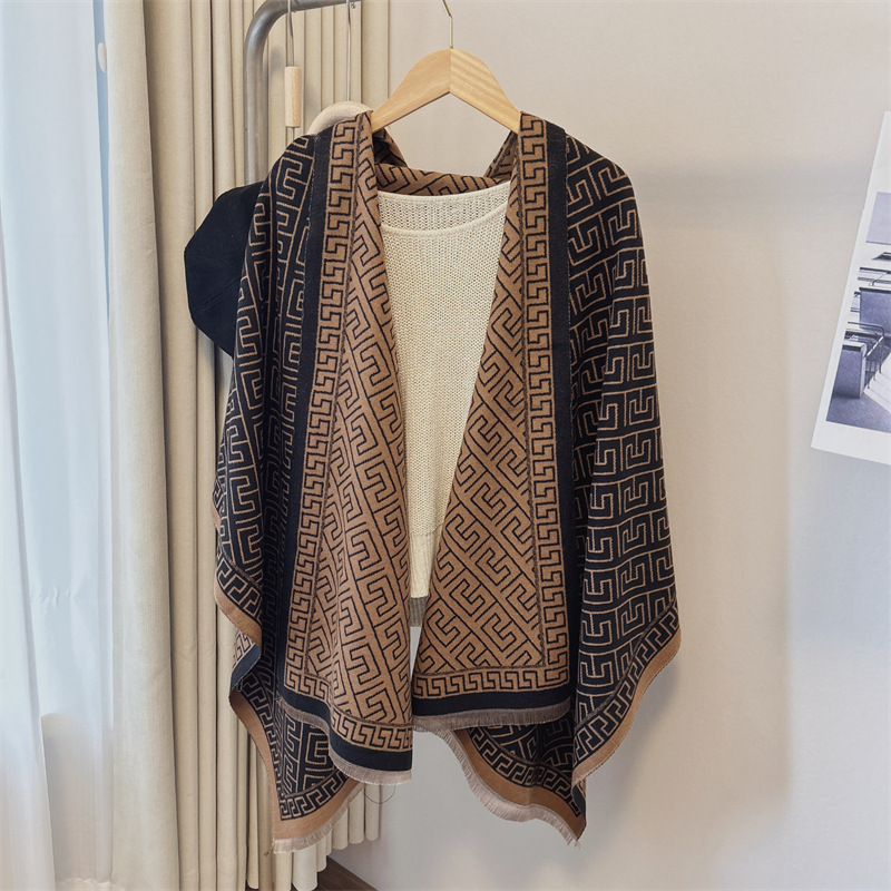 Neuer vielseitiger, einfacher geometrischer doppelseitiger I-Mitation-Kaschmir-Winterwärmer, langer Schal mit Schal und Mantel für_voghion.com