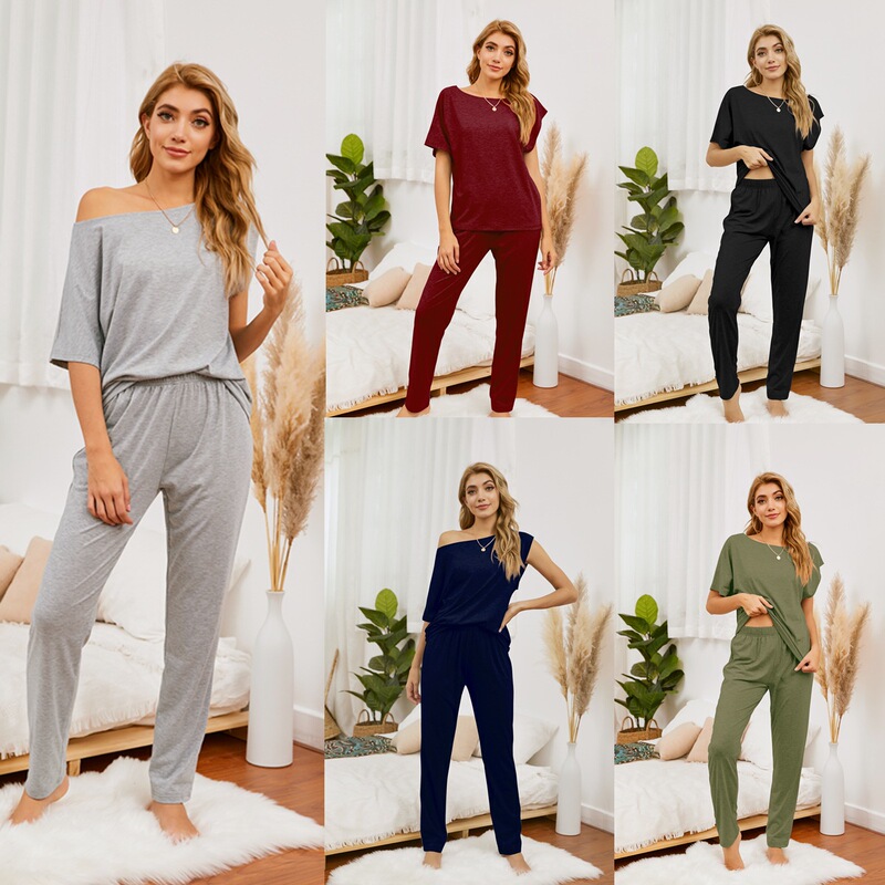 2021 New European and American Amazon wish Loose T-shirt Trousers Large Size Casual Home Clothes Pajamas Set Women
