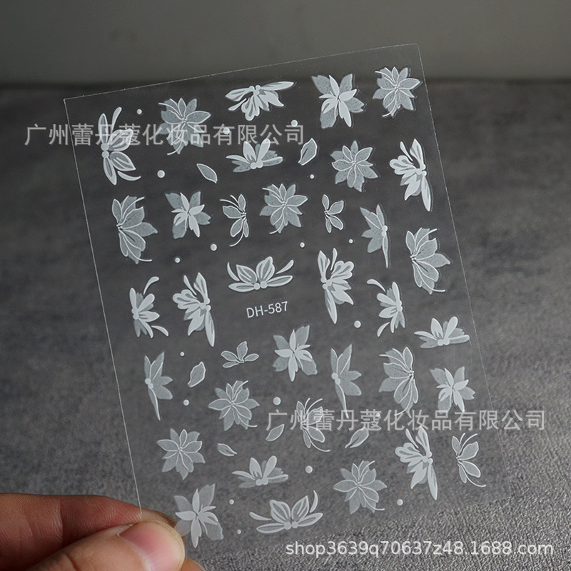 Pegatinas de uñas populares elegantes pétalos blancos semitransparentes mariposa fragmentos de vidrio de Aurora de colores con pegatinas adhesivas para uñas