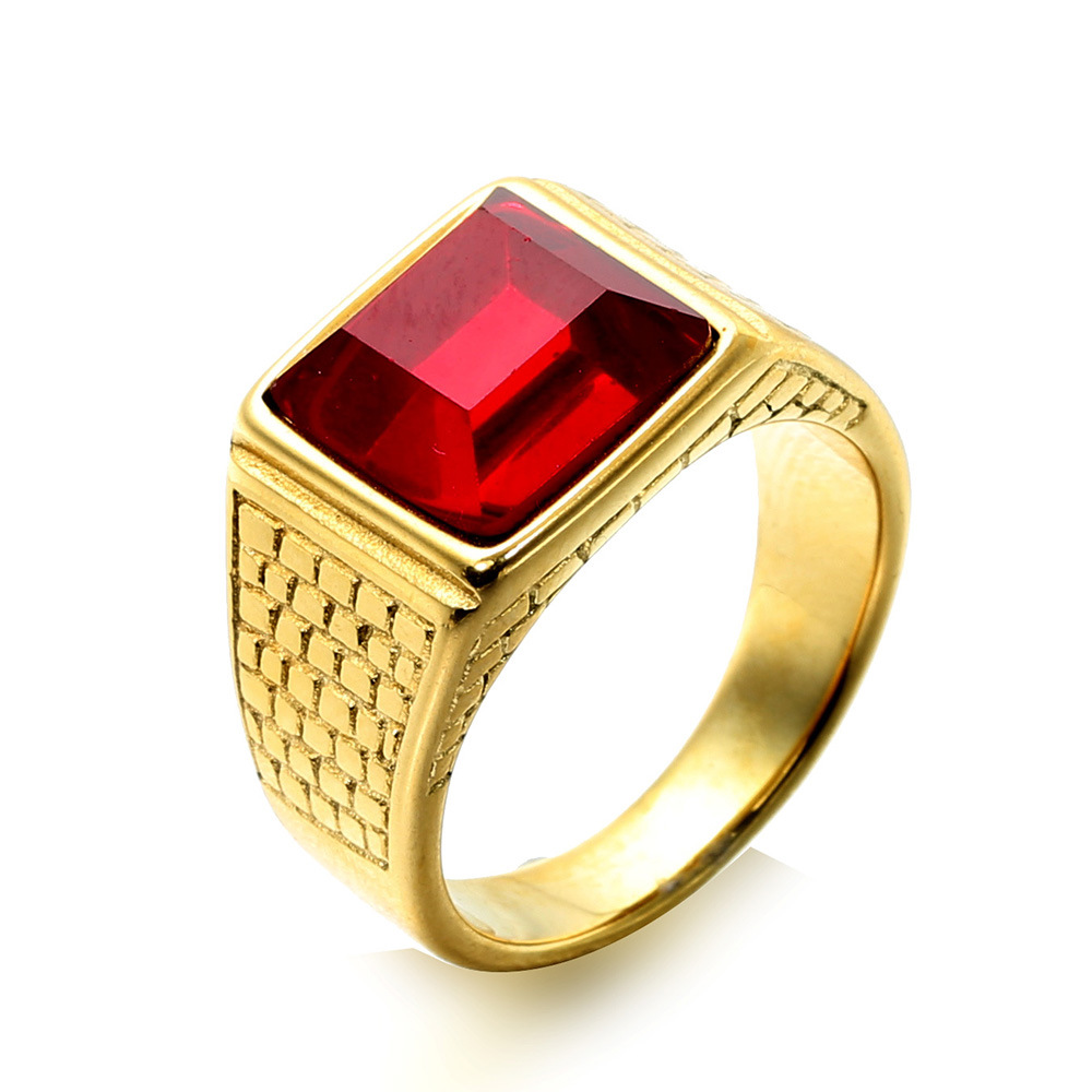 Retro Punk Square Stainless Steel Inlay Artificial Diamond Unisex Rings Men Signet Rings display picture 2