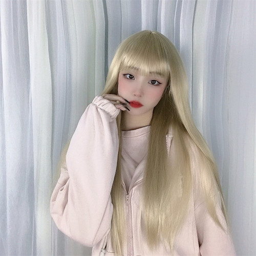 Manufacturer wholesale Japanese soft girl wig female long straight hair off-white face-shaving fluffy realistic chemical fiber wig headgear