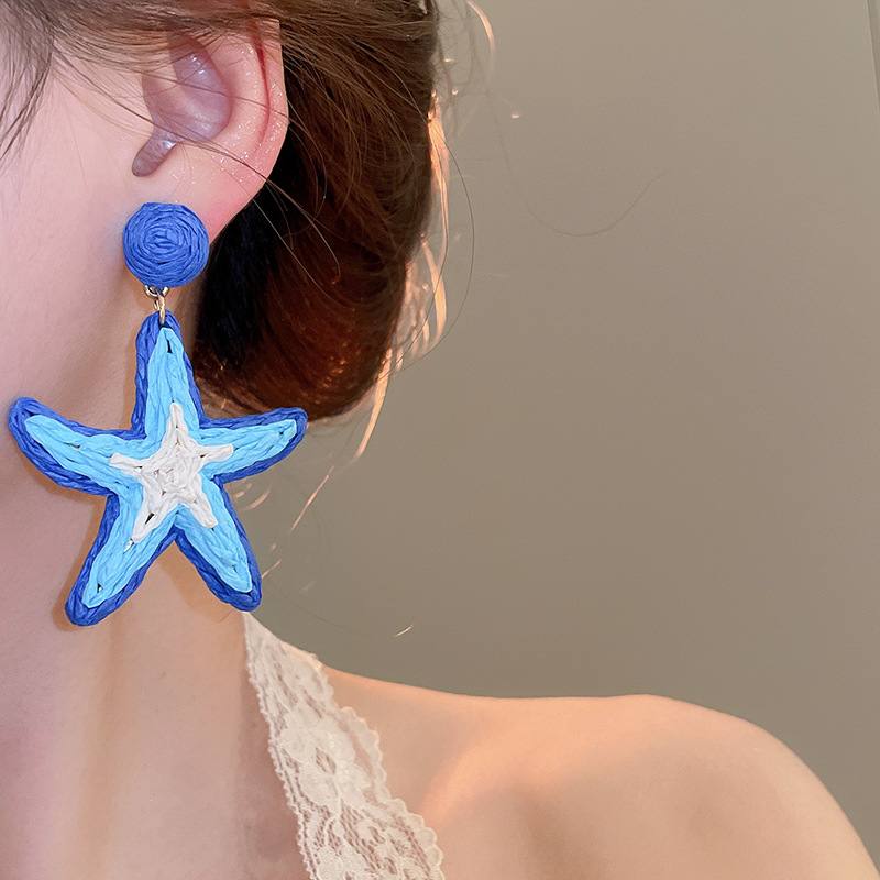 16g Weight Electroplated Gold Plating Process 316 Stainless Steel Ear Needle Material Drop Earrings Classification 1 Pair Quantity Daily Occasion raffia, Iron Material Starfish Pattern Women's Gender Marine Style Style 1 Pair Marine Style Starfish Raffia Iron Drop Earrings 14